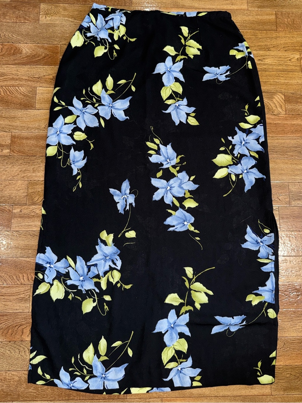 Kathie Lee Collection Black Maxi Skirt with Blue & Green Floral Print